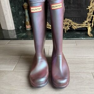HUNTER Nebula‎ Blue Wave Iridescent Original Short Rain Boots Size 5 RARE Color
